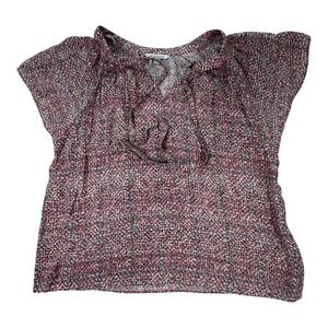 Zac &‎ Rachel Blouse Top Ruffle V-Neck Short Sleeve Multicolor Medium